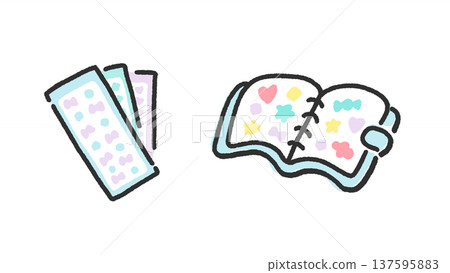 Cute hand-drawn line drawing sticker book and sticker set, light blue Cute hand-drawn line drawing sticker book and sticker set, light blue 137595883