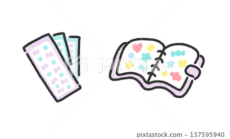 Cute hand-drawn line drawing sticker book and sticker set (purple) 137595940