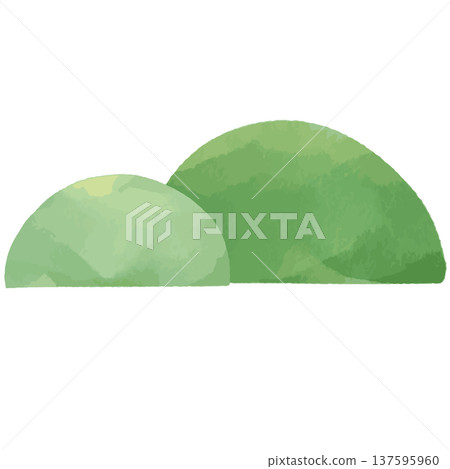 柔和的水彩山巒插畫 | 山脈、丘陵、自然、風景、綠色 137595960