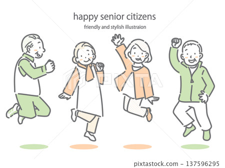 A simple and stylish line drawing of a lively and cheerful elderly man and woman A simple and stylish line drawing of a lively and cheerful elderly man and woman 137596295