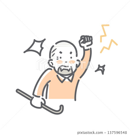 憤怒而吵鬧的老年男子——簡潔時尚的線條畫插圖 137596548