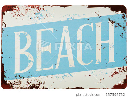 復古風格的“BEACH”標誌鐵皮招牌,白色背景 復古風格的“BEACH”標誌鐵皮招牌,白色背景 137596732