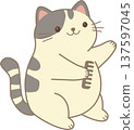 Cute cat styling her fur while looking in mirror in flat style. PNG 137597045
