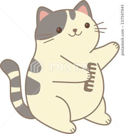Cute cat styling her fur while looking in mirror in flat style. PNG Cute cat styling her fur while looking in mirror in flat style. PNG 137597045