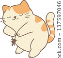 Cute cat catching a mouse in flat style illustration. PNG 137597046