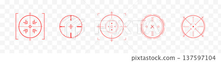 Crosshair Hud red. Game interface with tactical Hud. Aiming icons for futuristic shooter or cyber military simulation projects. Flat Vector illustration 137597104