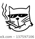 Cool cat wearing sunglasses smoking a cigarette hand drawn doodle illustration. 137597106