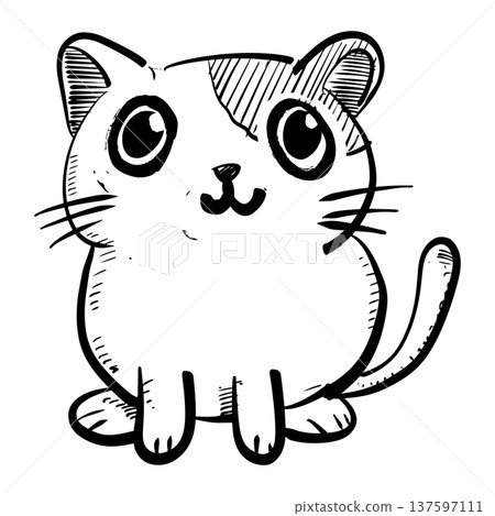 Cute Hand Drawn Sketch of a Chubby Kitten Character 137597111