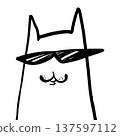Cool Cat Wearing Sunglasses Hand Drawn Line Art Illustration 137597112