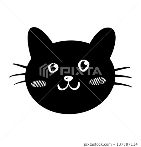 Cute Black Cat Face Vector Illustration with Hand-Drawn Style 137597114