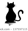 Black Cat Silhouette Illustration Sitting Back View. 137597115