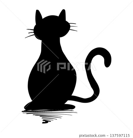 Black Cat Silhouette Illustration Sitting Back View. Black Cat Silhouette Illustration Sitting Back View. 137597115