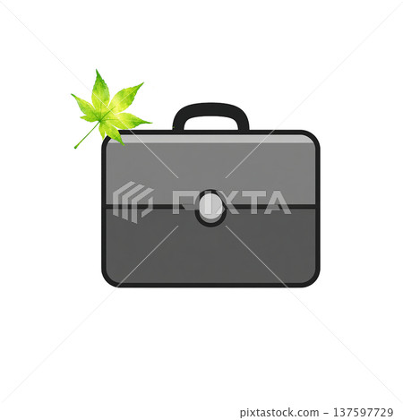 簡潔的商務包和翠綠的楓葉插圖，天然商務素材 137597729