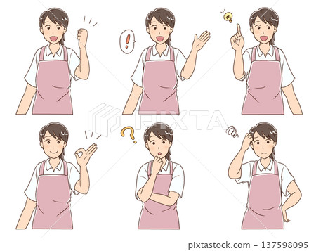 一套清新脫俗的女性助手穿著圍裙的姿勢圖(含圖標) 一套清新脫俗的女性助手穿著圍裙的姿勢圖(含圖標) 137598095