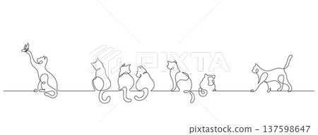 clowder of cats one line drawing continuous minimalism 137598647