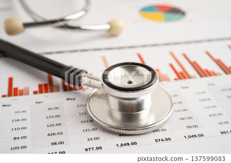 Stethoscope on spreadsheet and graph paper, Finance, Account, Statistics, Investment, Analytic research data economy and Business company. Stethoscope on spreadsheet and graph paper, Finance, Account, Statistics, Investment, Analytic research data economy and Business company. 137599083