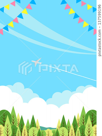 森林、旗幟、飛機、背景、插畫、可愛、直版 137599196