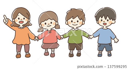 Illustration of children holding hands 137599295