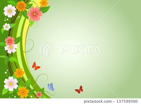 春花蝴蝶自然相框背景材料 春花蝴蝶自然相框背景材料 137599300