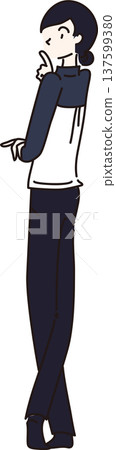 圖:一位身穿工作服(藏藍色制服)的女性站著沉思。 圖:一位身穿工作服(藏藍色制服)的女性站著沉思。 137599380