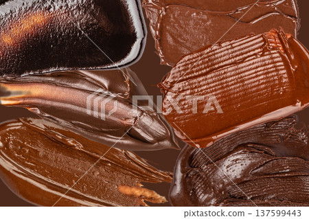 Chocolate spread texture collection isolated on brown background 137599443