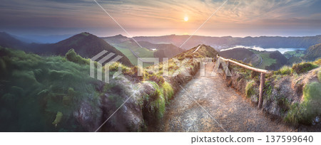 Mountain landscape Ponta Delgada island, Azores 137599640