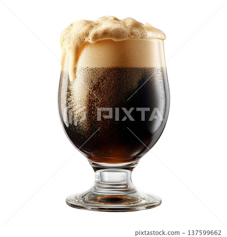 Overflowing glass of fizzy dark soda or beer with rich foam isolated on white background, concept of refreshment and taste Overflowing glass of fizzy dark soda or beer with rich foam isolated on white background, concept of refreshment and taste 137599662