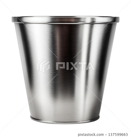 Stainless steel bucket isolated on white background, representing cleanliness, utility, simplicity and household function Stainless steel bucket isolated on white background, representing cleanliness, utility, simplicity and household function 137599663