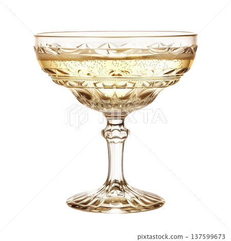 Crystal champagne coupe with golden bubbly drink isolated on white background, concept of celebration and elegance Crystal champagne coupe with golden bubbly drink isolated on white background, concept of celebration and elegance 137599673