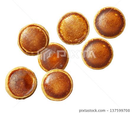 Multiple stacks of golden brown pancakes isolated on white background, concept of breakfast or food abundance Multiple stacks of golden brown pancakes isolated on white background, concept of breakfast or food abundance 137599708