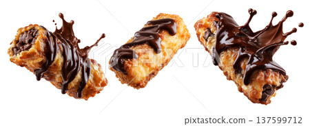 Set of Deep-fried moro bar pastry stuffed with chocolate on white transparent background, concept of New Zealand sweet dessert Set of Deep-fried moro bar pastry stuffed with chocolate on white transparent background, concept of New Zealand sweet dessert 137599712