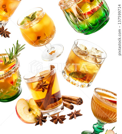 Apple Cinnamon Punch in a green mug with a festive garnish for a celebratory feel 137599714