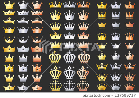 金、銀、銅漸層皇冠符號集 金、銀、銅漸層皇冠符號集 137599737