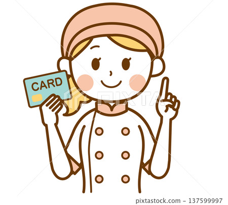 圖：一位麵包店女員工正在講解一張卡片 137599997