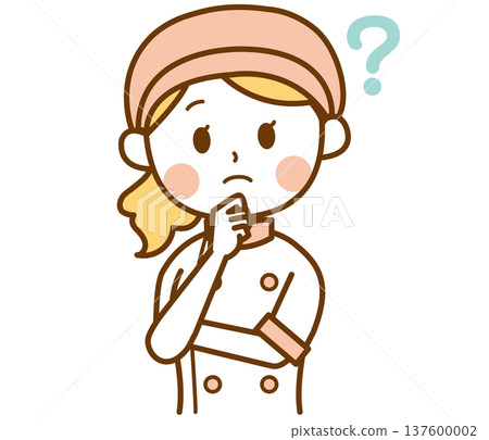 Illustration of a female bakery staff member with a questioning expression Illustration of a female bakery staff member with a questioning expression 137600002