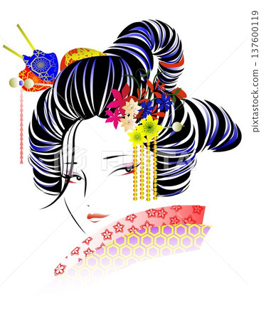 女人的臉，日式髮型，和服 137600119