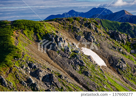 Mount Mitsumatarenge and Mount Tateyama and Mount Akaushi seen from the ridge of Mount Sugoroku in the Northern Alps Mount Mitsumatarenge and Mount Tateyama and Mount Akaushi seen from the ridge of Mount Sugoroku in the Northern Alps 137600277