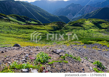 A hiking trail in the cirque seen from the ridge of Mt. Mitsumatarenge 137600281