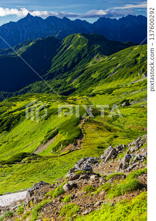 Mount Sugoroku and the Yari-Hotaka mountain range seen from Mount Mitsumatarenge in the Northern Alps 137600292
