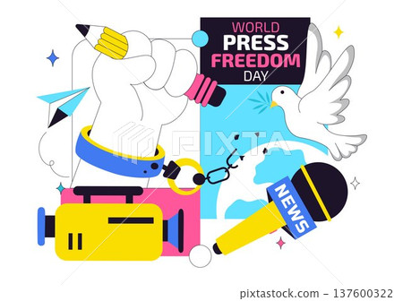 World Press Freedom Day Vector Illustration With Journalism Media, Microphone, Camera, Newspaper, And Free Speech Communication Background World Press Freedom Day Vector Illustration With Journalism Media, Microphone, Camera, Newspaper, And Free Speech Communication Background 137600322