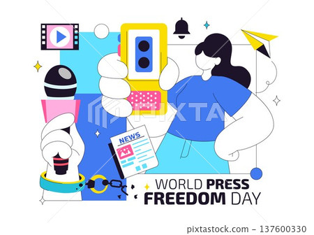 World Press Freedom Day Vector Illustration With Journalism Media, Microphone, Camera, Newspaper, And Free Speech Communication Background World Press Freedom Day Vector Illustration With Journalism Media, Microphone, Camera, Newspaper, And Free Speech Communication Background 137600330