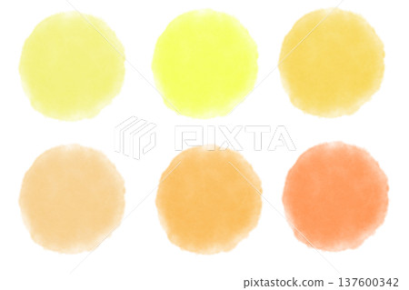 Yellow watercolor circle illustration material set 137600342