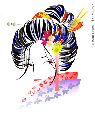 女人的臉，日式髮型，和服 137600897