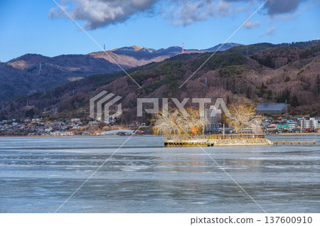Frozen Lake Suwa and Hatsushima Island covered in frost 137600910