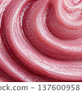 Close-up of shimmering pink glossy swirl in smooth texture of pink body cream on soft background, symbolizing beauty and elegance 137600958