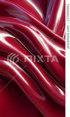 Shiny red fluid swirl of tinted repulping cherry red gloss, in abstract style on bright backdrop showing vivid color concept 137600961