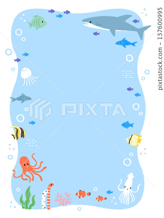 海洋生物的插圖框架 137600995