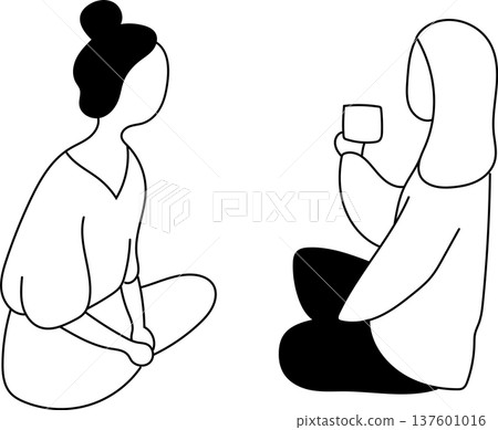 一幅簡單的插圖，描繪了兩個女人放鬆的場景。 137601016