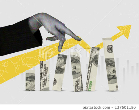 Collage of financial forecasting success with dollars and growth trends. 137601180