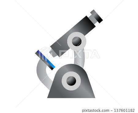 Modern microscope illustration with a sleek metallic design and a blue accent on the stage 137601182